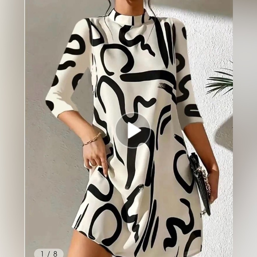 Abstract Black and White Mini Dress - Classic Chic